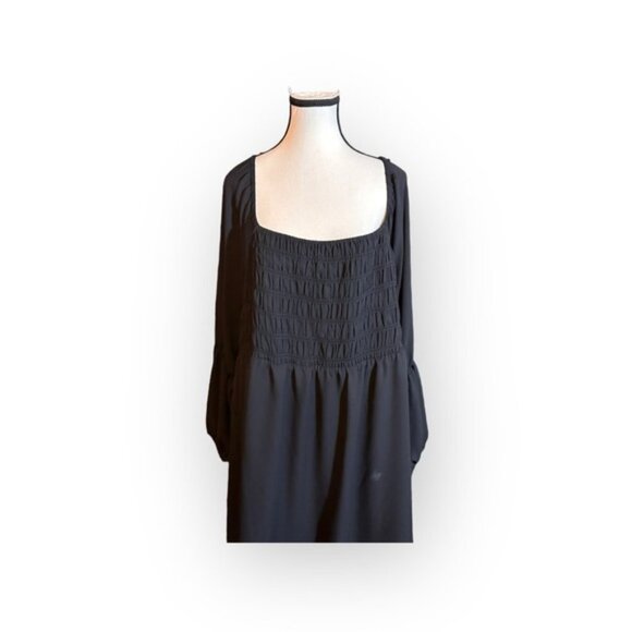 Women’s 2x Black Off Shoulder Flare Sleeve Smocked Fit and Flare Skater Dress - Picture 2 of 9